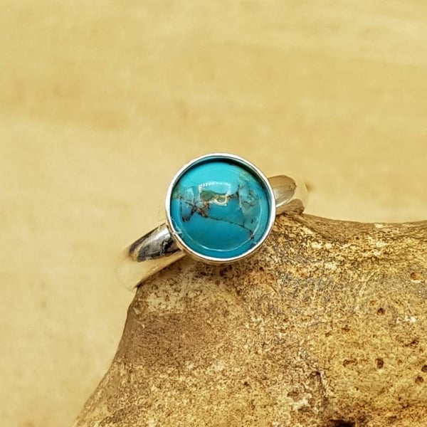 Minimalist Turquoise ring. Adjustable 925 sterling silver rings for women