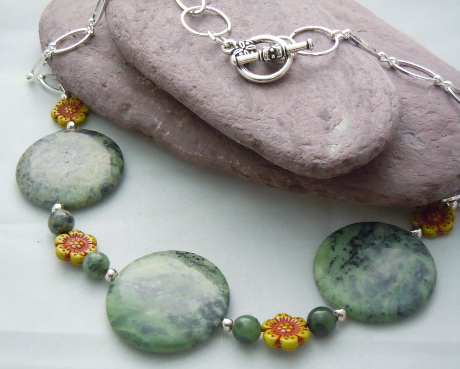 Green Jade & Czech glass bead necklace