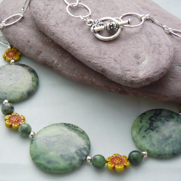 Green Jade & Czech glass bead necklace