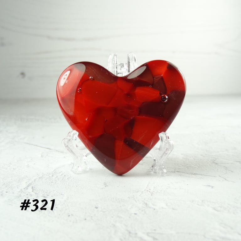 Fused glass red heart pocket hug with stand 5x4.5cm, handcrafted (321)