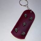 Red dyed Leather Keyring on chain with 5 Mini Skull heads