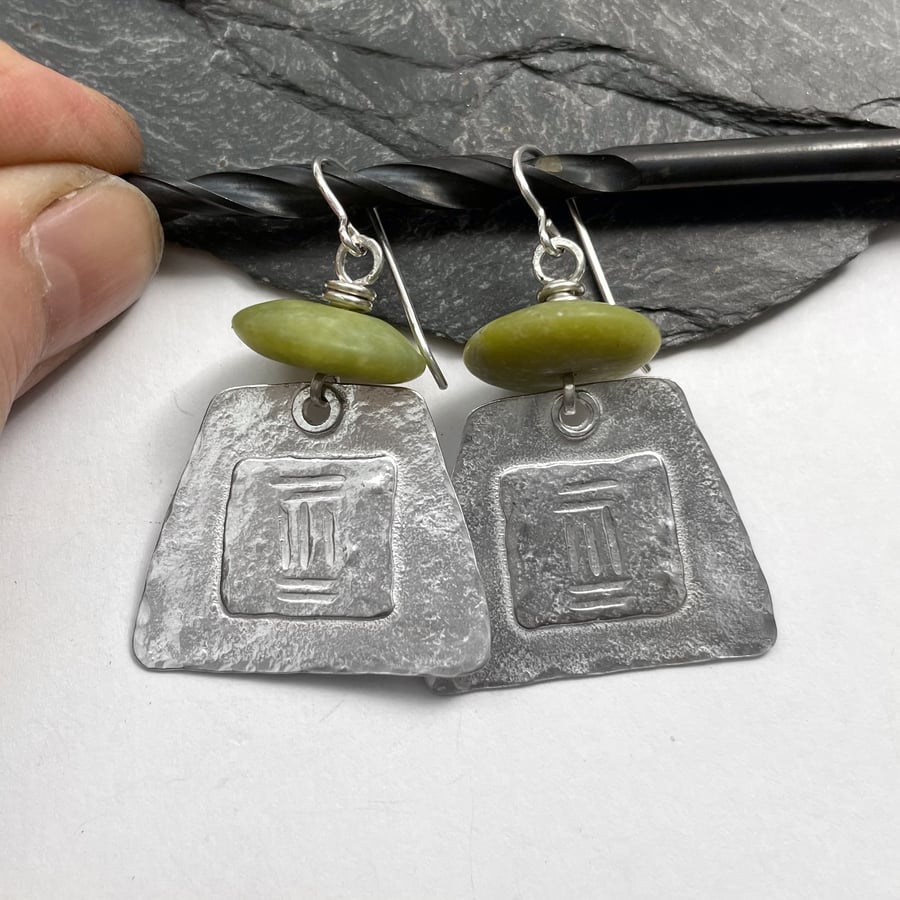 Large silver tribal earrings with serpentine beads