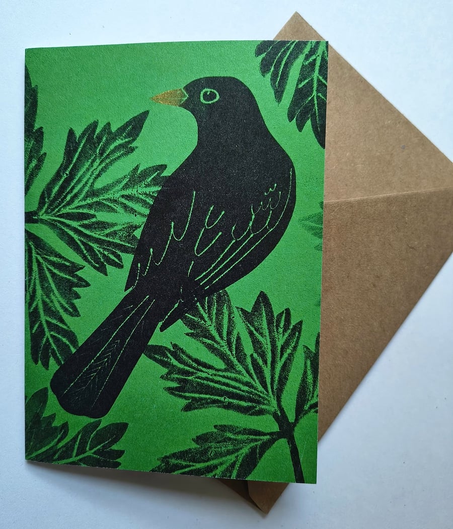 Blackbird in Leaves Greetings Card
