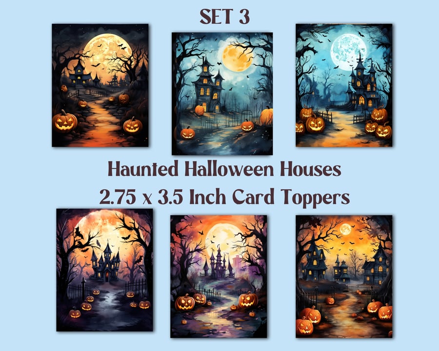 Haunted Halloween Houses Set of 6 2.75 x 3.5 Inch Card Toppers for Card Making