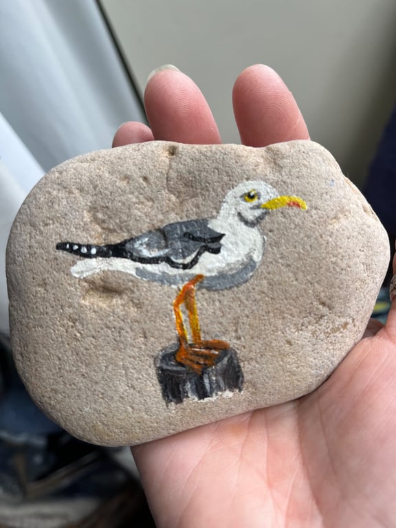 Seagull Herring Gull  Hand painted and varnished paper weight stone 