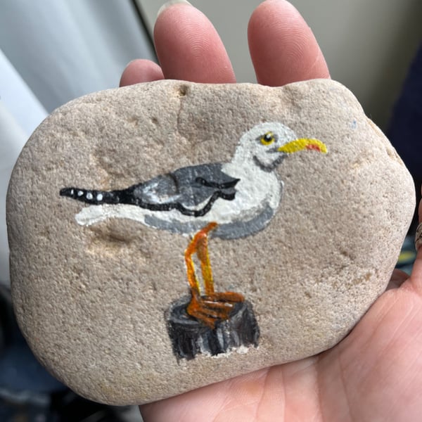 Seagull Herring Gull  Hand painted and varnished paper weight stone 