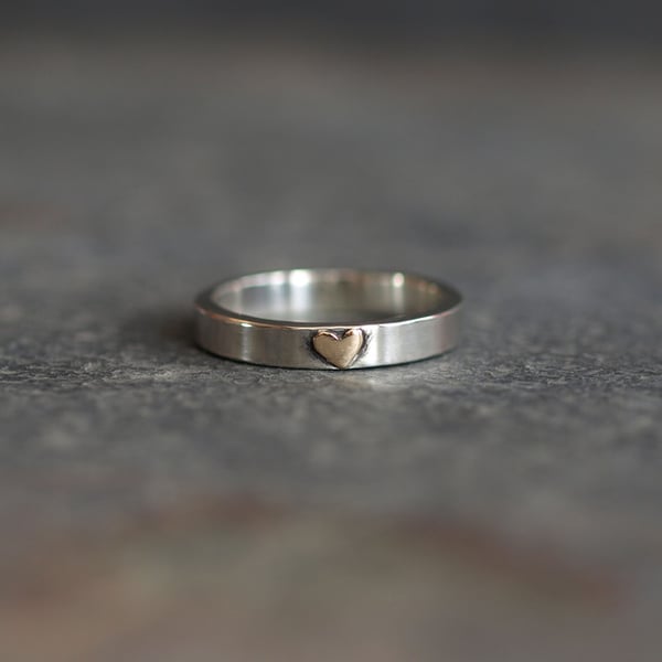 Sterling Silver Ring with 9ct Yellow Gold Heart - Recycled Silver, Recycled Gold