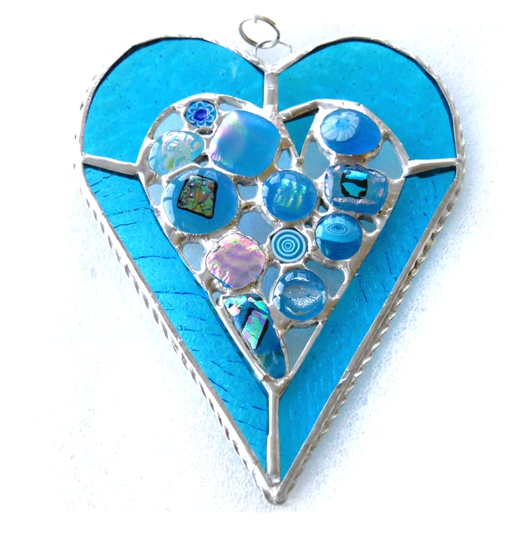 Heart Suncatcher Stained Glass Turquoise Abstract Nugget Handmade Gift