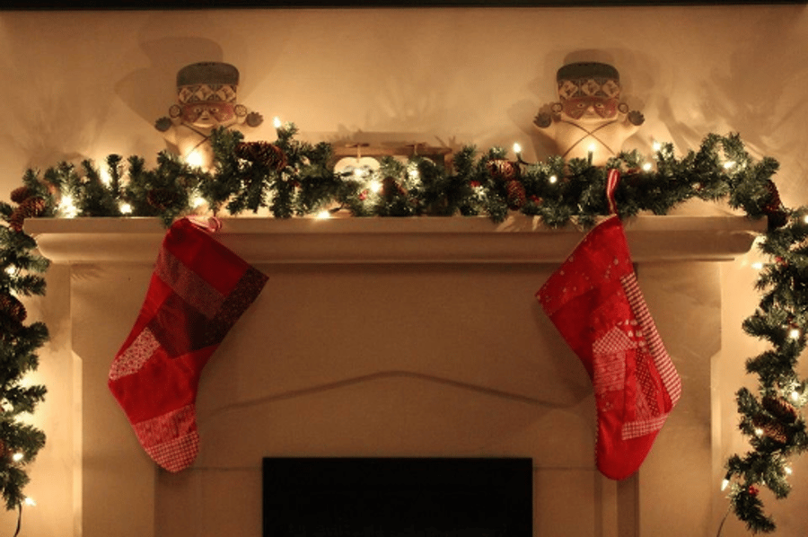 Christmas Stocking, Handmade Red Patchwork Stocking, Christmas Solstice Stocking