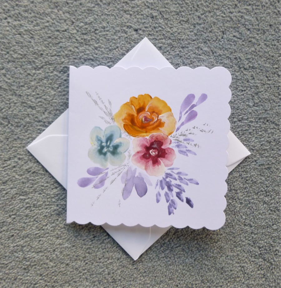 original art hand painted floral greetings card ( ref F 279 )