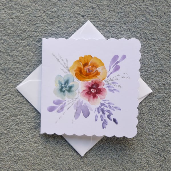 original art hand painted floral greetings card ( ref F 279 )