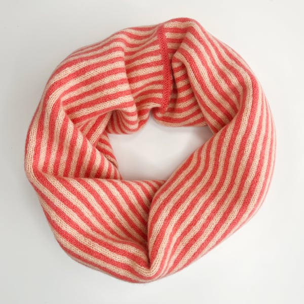 Summer Seconds Stripe snood cowl - coral and nectarine