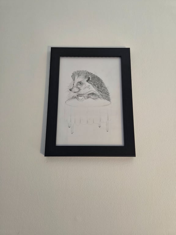 Original hand-drawn Hedgehog Portrait - Hedgehog drinking Tea