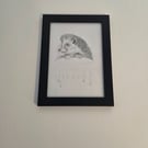 Original hand-drawn Hedgehog Portrait - Hedgehog drinking Tea