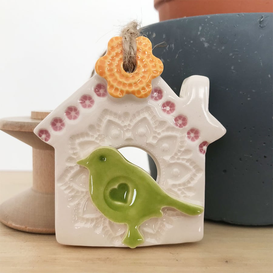 Small Ceramic bird house decoration Pottery bird house 