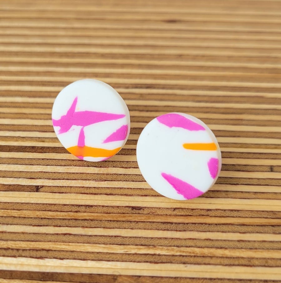 Graffiti - Circle Stud Polymer Clay Earrings