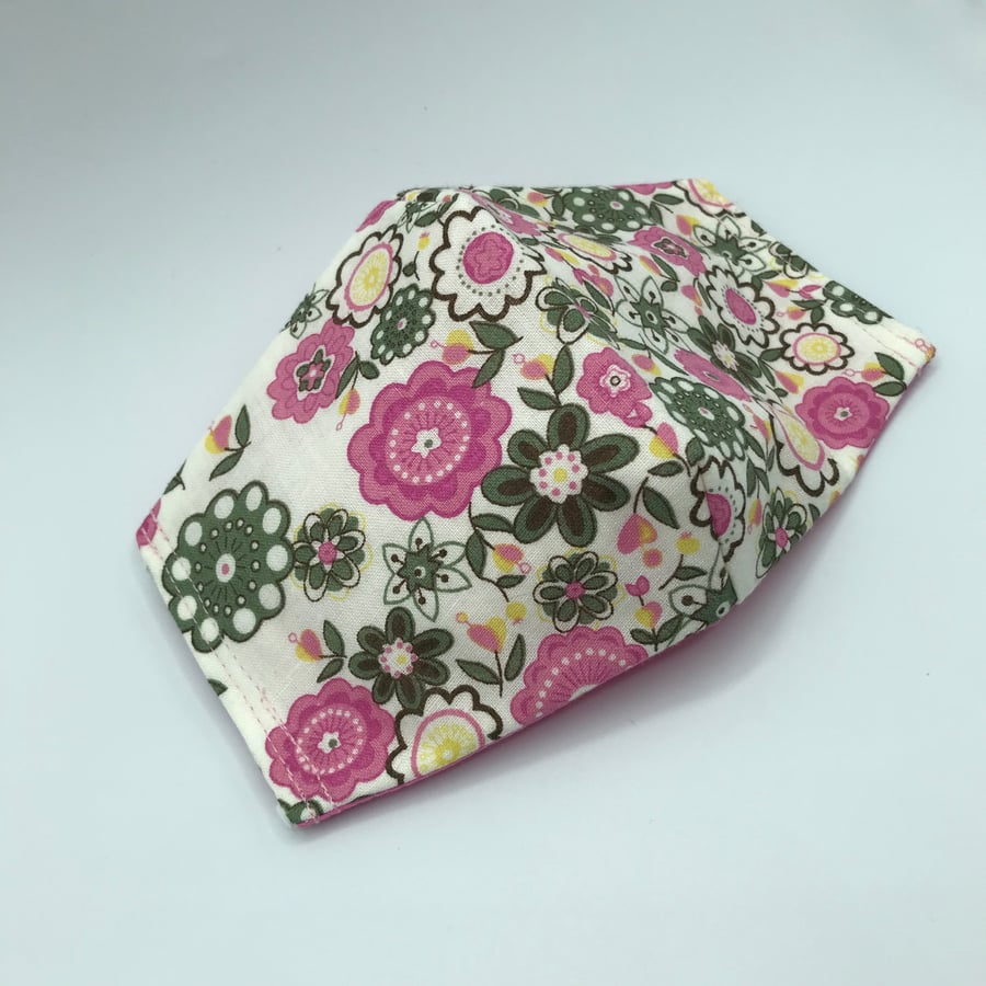 Floral Face Mask. Triple layered. 100 % Cotton Fabric.