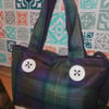Isle of Skye tartan handbag with a Raku fired button