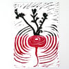 Red Radish Lino Print, A6 Size