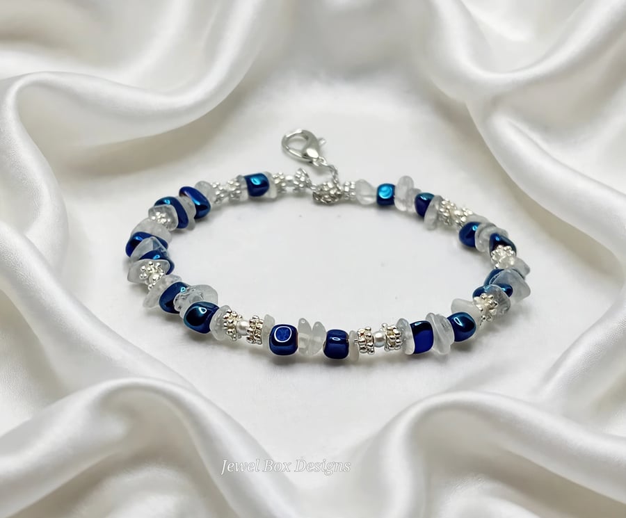 Moonstone & Blu Hue Hematite Bracelet