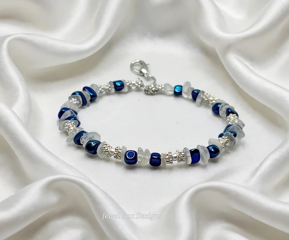 Moonstone & Blu Hue Hematite Bracelet