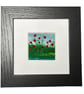 Needle felted wool & textile picture, 4"x4" framed, Poppies (1) - Image 2