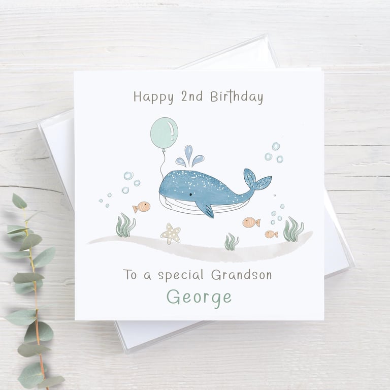 Cute baby whale Birthday Card, any age, sea life theme card, cute under the sea