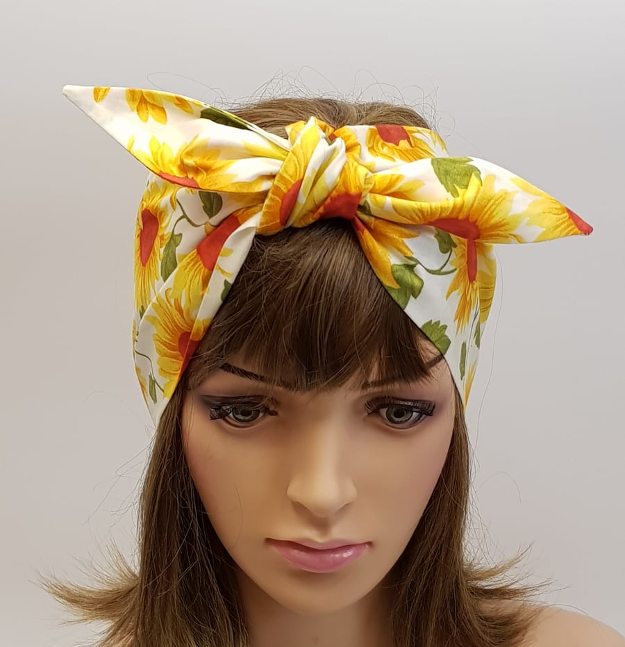 Extra wide summer hair wrap, cotton head scarf, top tie headband, bandanna