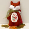 Hand sewn fox, woodland embroidered fox, hanging decoration 