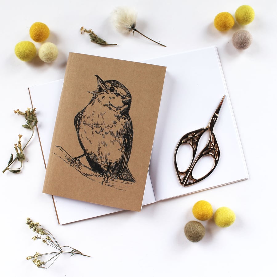 A6 Singing Bird Wood Warbler Pocket Notebook with Lined or Plain Pages