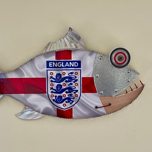 Handmade Recycled Wood & Metal Fish Wall Art: England Football Team Squad 
