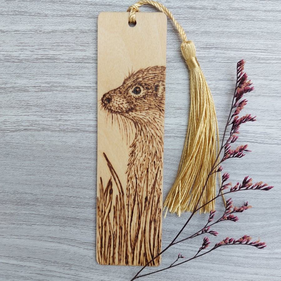 Otter pyrography wooden bookmark 