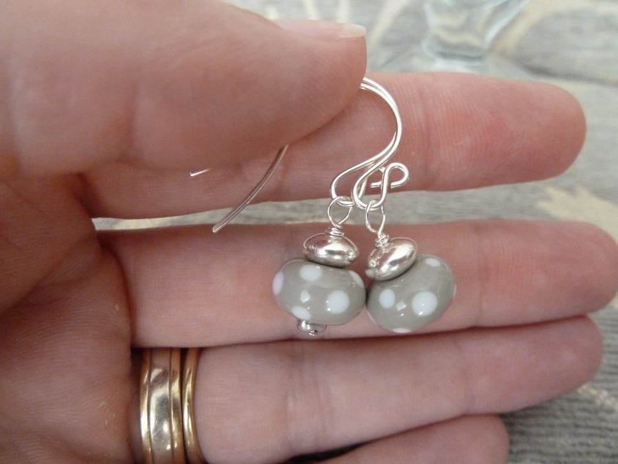 handmade grey lampwork glass and silver earrings