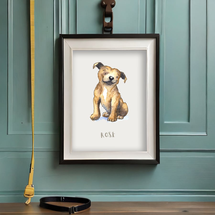 Staffie Brown Personalised Dog Print
