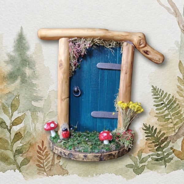 Handcrafted driftwood fairy door.