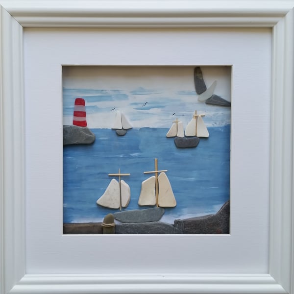 Abstract Art, Tall Ships, Pebble Art Pictures, Sea Pottery Sails, Cornish Pebble