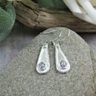 Earrings, Sterling Silver Droppers with Flower Glass
