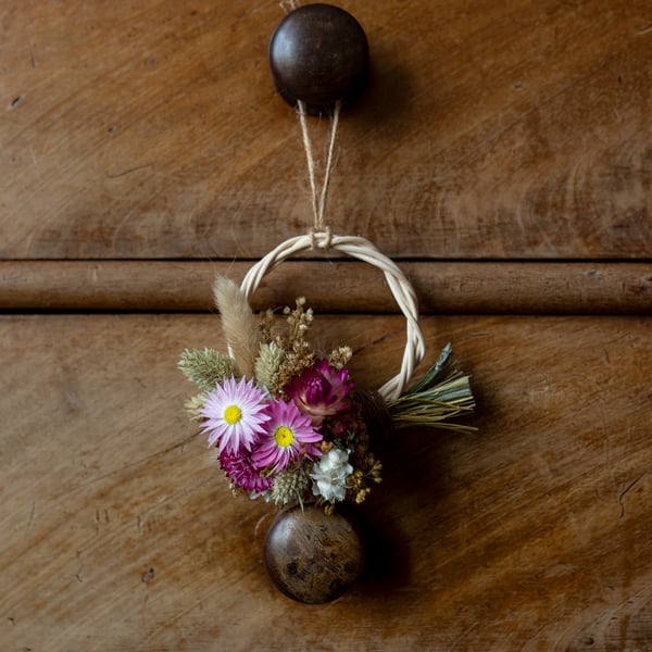 Mini Pink Strawflower dried flower gift sized wreath