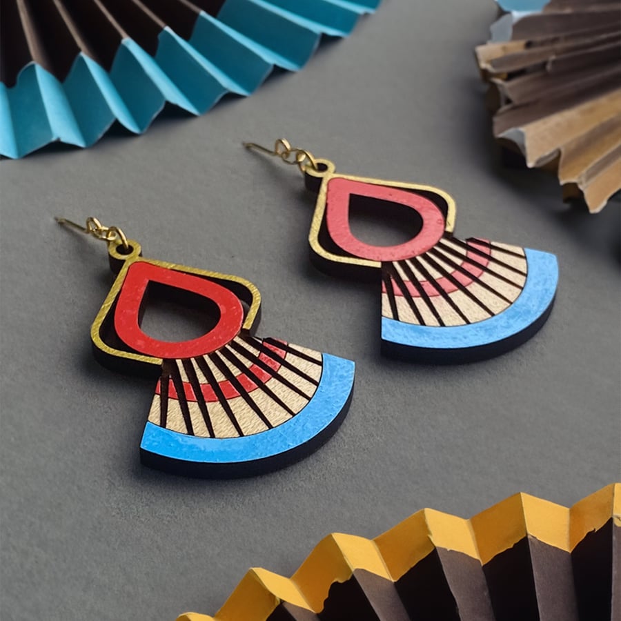 Craftsman Fan-Shaped Earrings - Striking Geometric Wood Jewellery