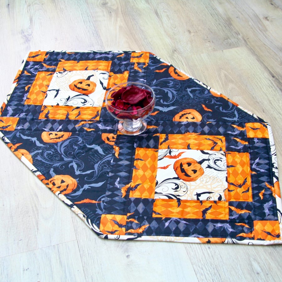 Pumpkin and Bats Fun Halloween Table Runner