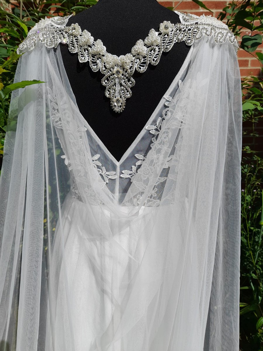 Off-white Wedding Cape For Bride With Floral Embellishment