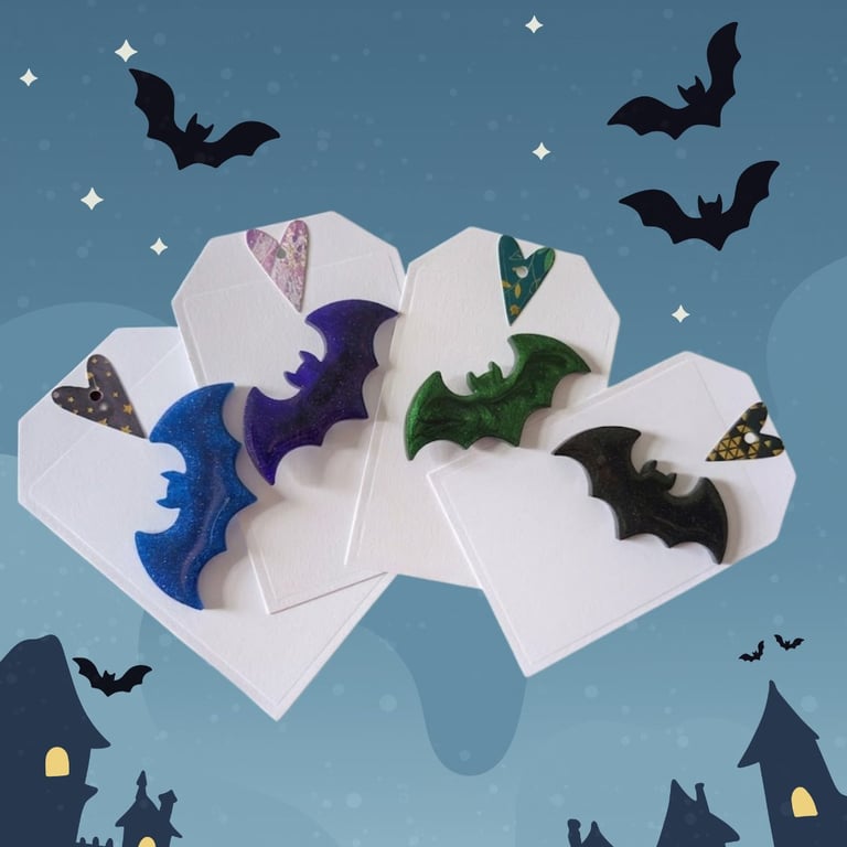 Resin Bat Brooch - Bewitching Blue