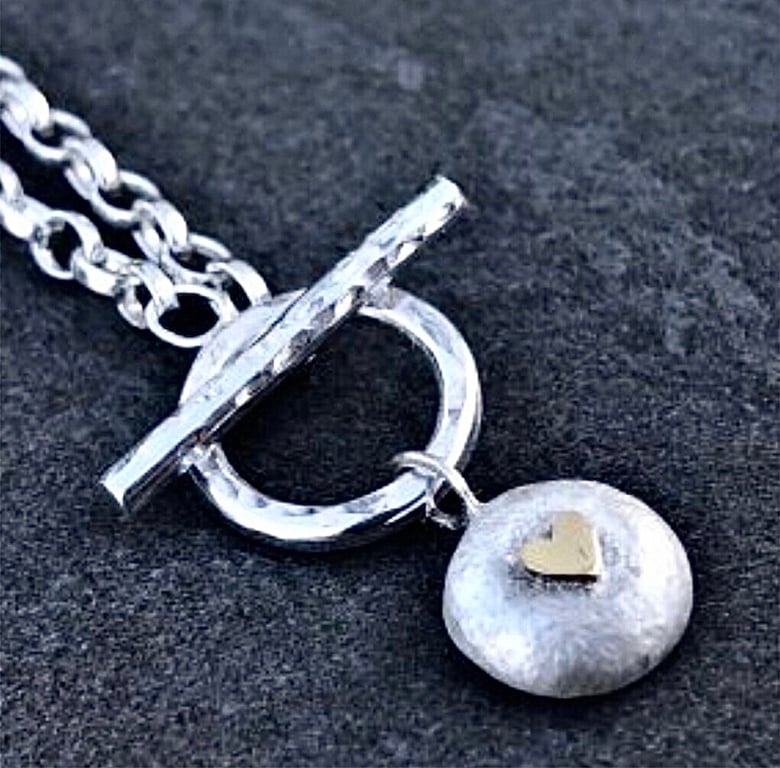 Silver Fob Necklace, pebble necklace, toggle necklace, silver t bar necklace, 