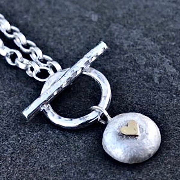 Silver Fob Necklace, pebble necklace, toggle necklace, silver t bar necklace, 