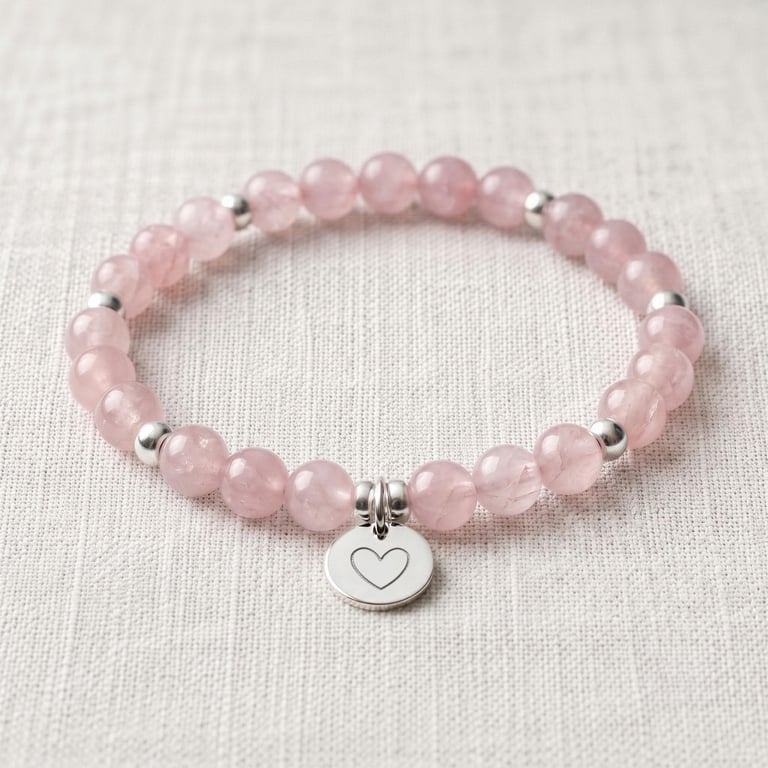 Rose Quartz Bracelet Personalised with Initial, Natural Healing Crystal Bracelet