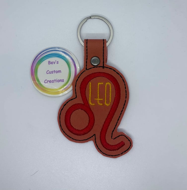 Embroidered Zodiac sign Keyring design - Leo