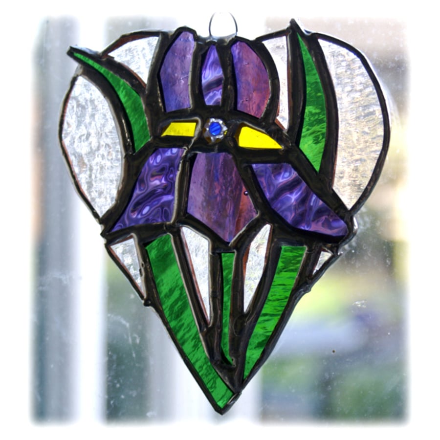 Iris Heart Suncatcher Stained Glass Blue Purple 004
