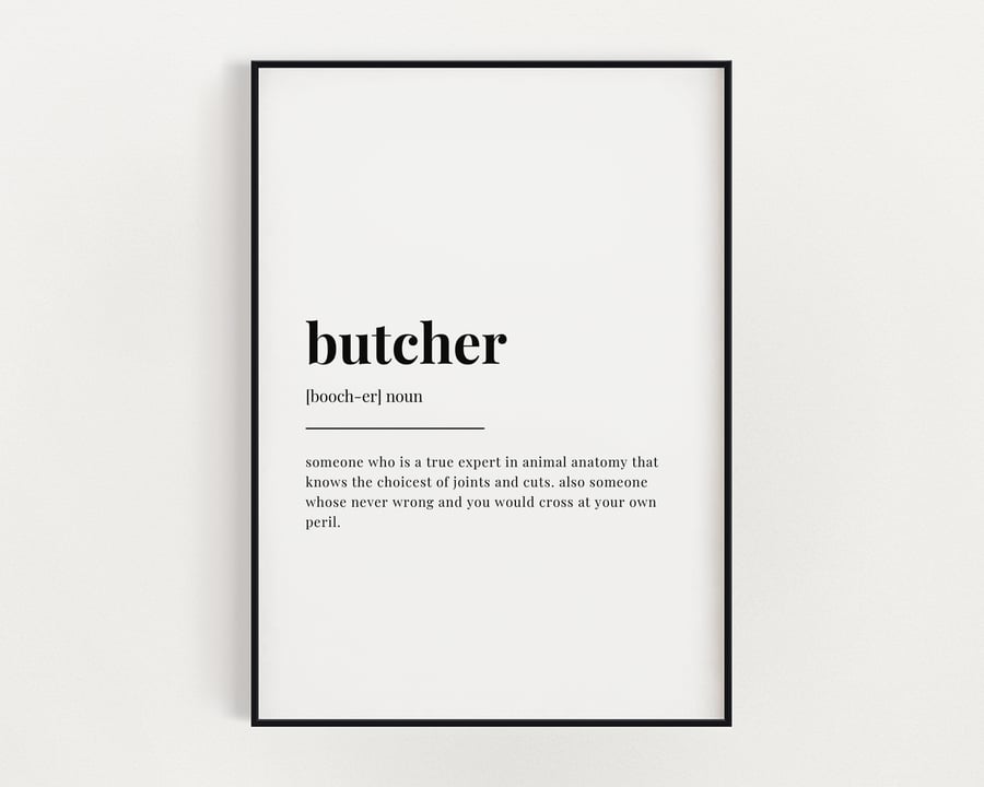 BUTCHER DEFINITION PRINT, Quote Print, Kitchen Wall Art, Butcher Print, Wall Art