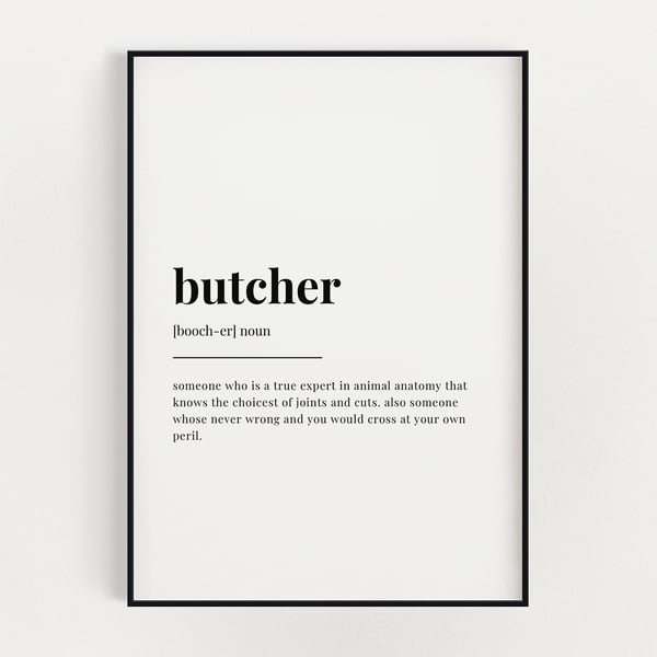 BUTCHER DEFINITION PRINT, Quote Print, Kitchen Wall Art, Butcher Print, Wall Art