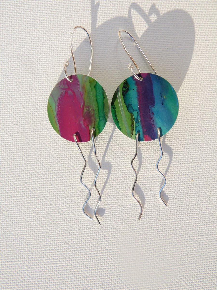 Multicolour circle earrings with silver dangles